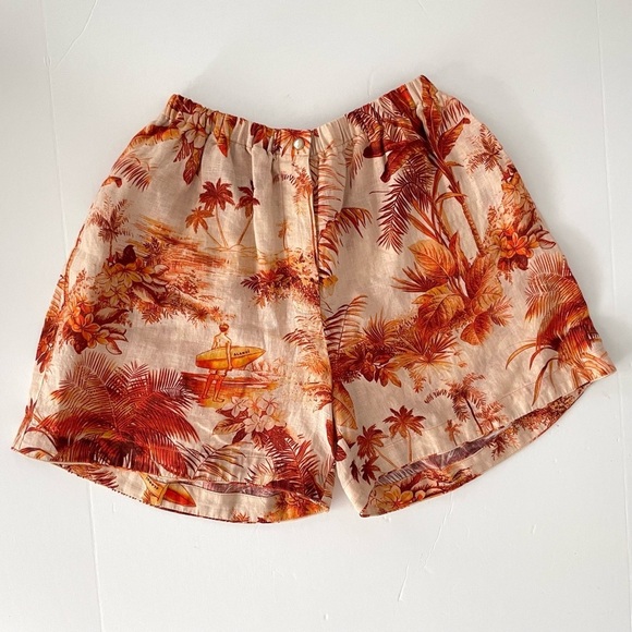 Alanui linen ho'okipa toile de jouy shorts Hawaii hawaiian theme xs - Picture 5 of 11